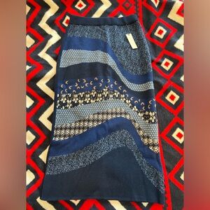 Anthropologie long Blue Patterned Women's Skirt cashmere wool blend sz small NWT
